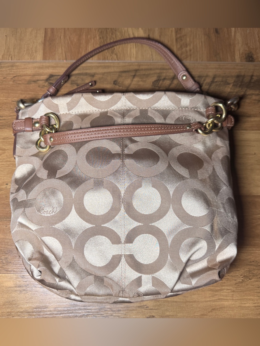 COACH 14147 Khaki and Brown Op Art Brooke Sateen Hobo